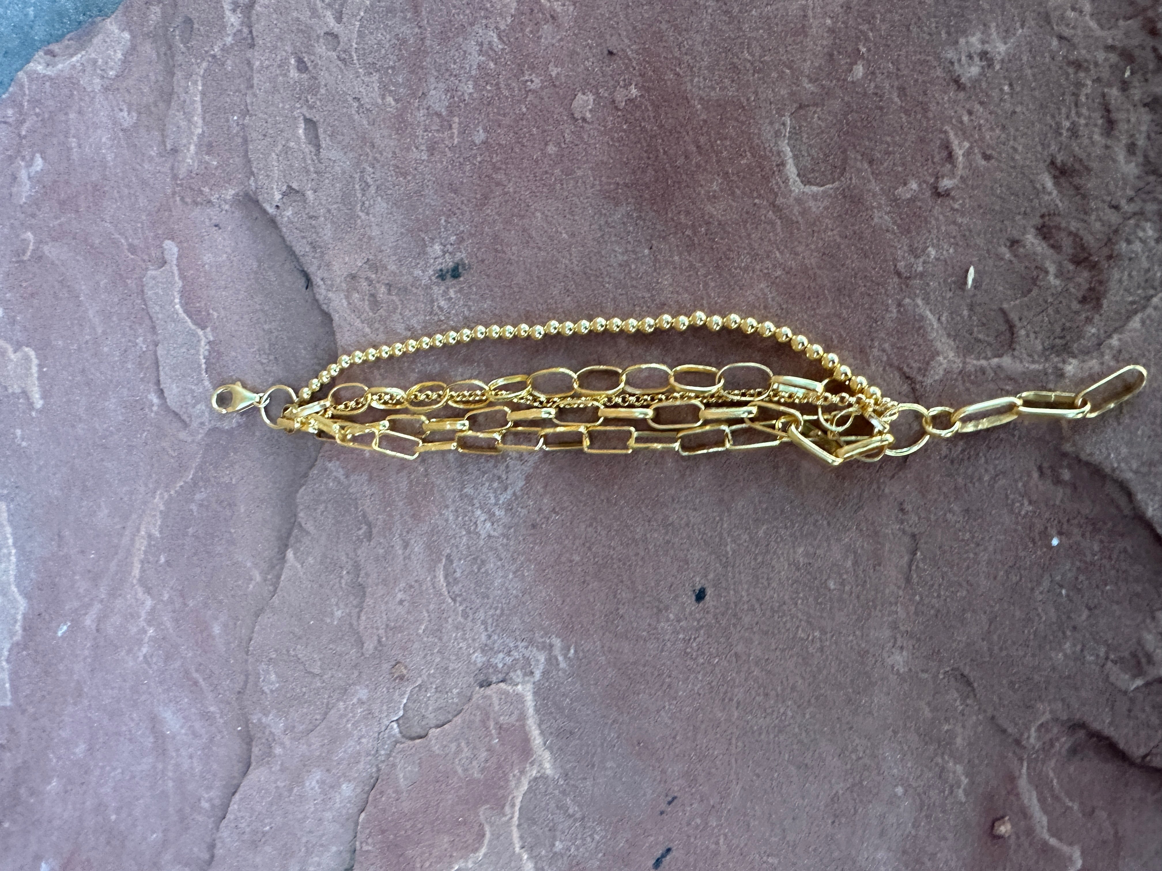 “The Golden Collection” GOLD CITY Handmade Sterling Silver Gold Plated 5 Strand Link Bracelet