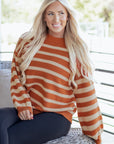 Stripe Ribbed Trim Drop Shoulder Sweater