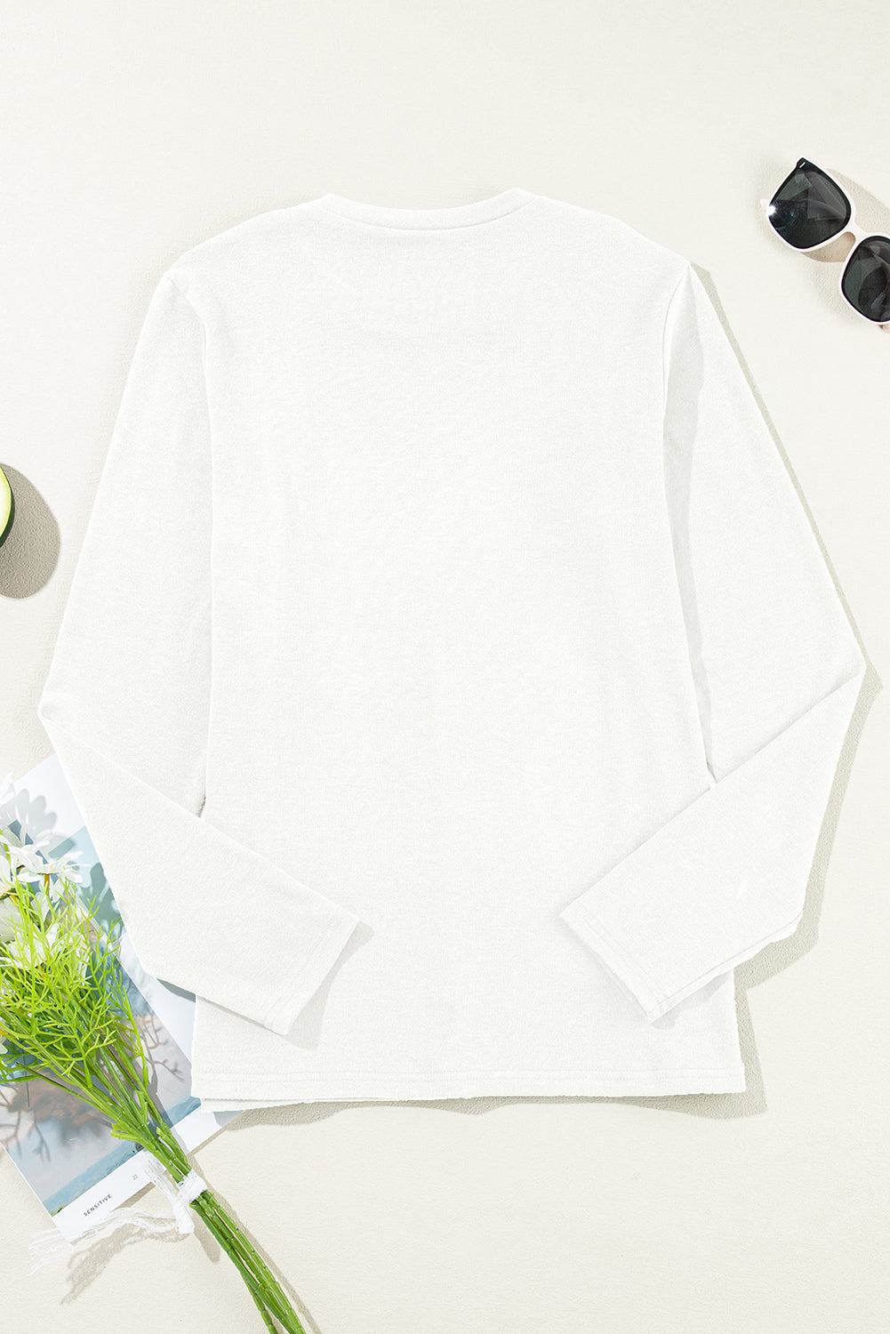 Solid Reverse Seam Crew Neck Long Sleeve Top