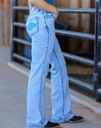 MIA TROUSERS - LIGHT WASH TURQUOISE POCKET