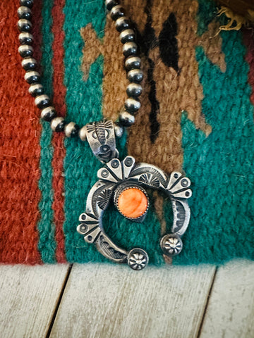 Navajo Sterling Silver Orange Spiny Naja Pendant by Kevin Billah