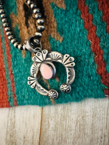 Navajo Sterling Silver & Queen Pink Conch Naja Pendant by Kevin Billah