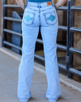 MIA TROUSERS - LIGHT WASH TURQUOISE POCKET
