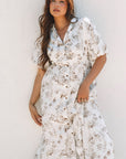 Iliana Floral Puff Sleeve V Neck Buttoned Front Maxi Dress
