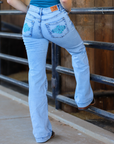 MIA TROUSERS - LIGHT WASH TURQUOISE POCKET