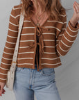 Stripe Tie-Front V-Neck Cardigan Sweater