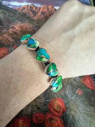 Handmade Sterling Silver & Peacock Dahlia Cuff Bracelet