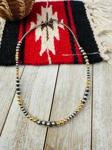 Navajo Sterling Silver & Gold Beaded 18” Necklace