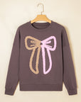 Bow Contrast Terry Drop Shoulder Sweatshirt