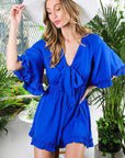 Tie-Front Relaxed Ruffle Hem Keyhole Romper