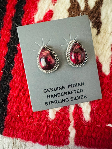 Navajo Sterling Silver & Rose Dahlia Stud Earrings