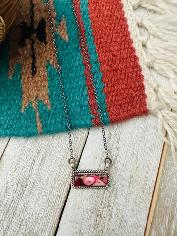 Navajo Rose Dahlia & Sterling Silver Bar Necklace