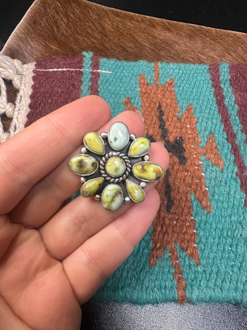 Nizhoni Handmade Palomino Turquoise Flower Cluster Ring-Unique Jewelry