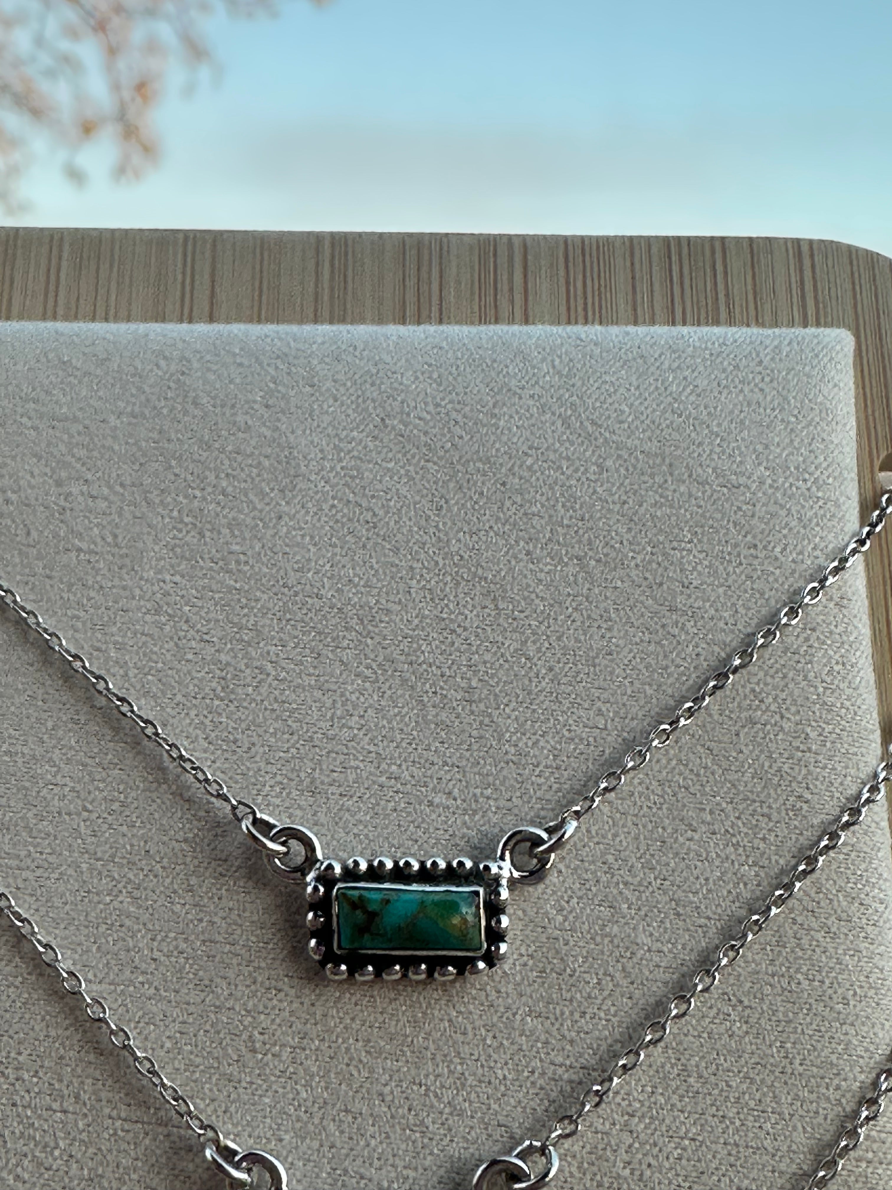 Handmade Sterling Silver Kingman Turquoise Bar Necklaces