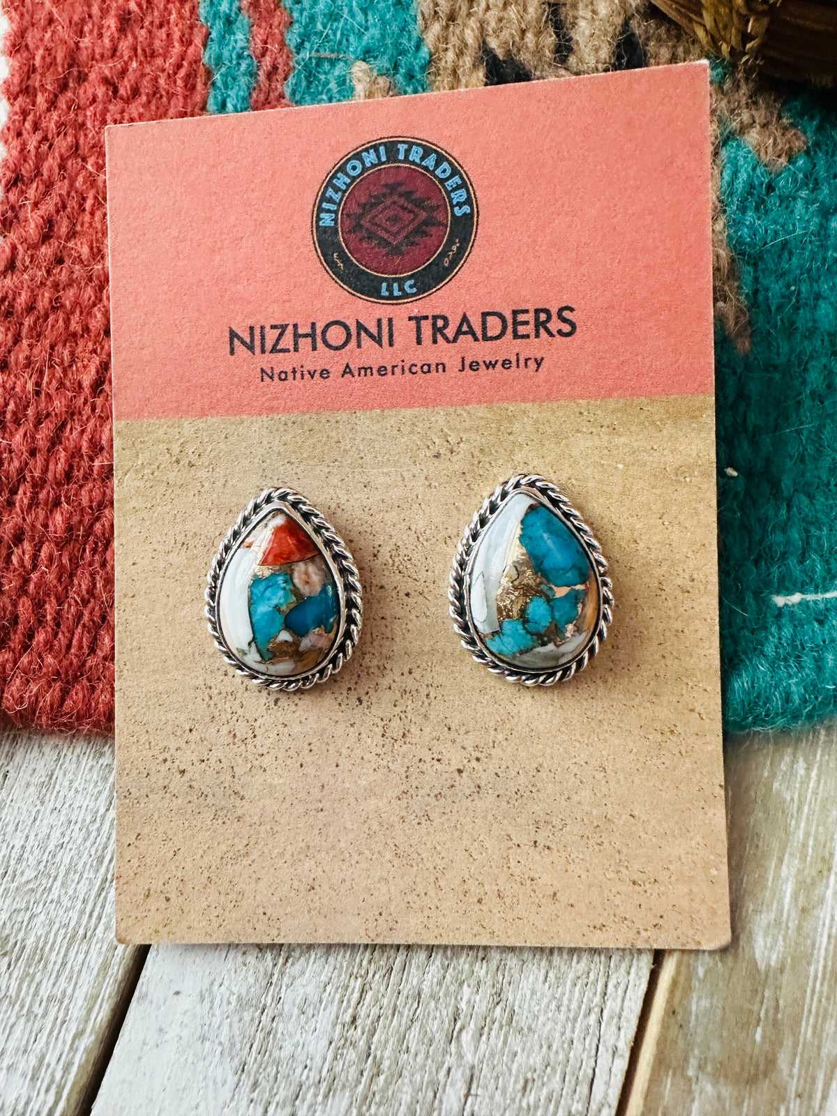 Navajo Sterling Silver & Spice Teardrop Stud Earrings