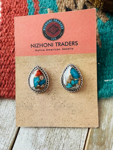 Navajo Sterling Silver & Spice Teardrop Stud Earrings