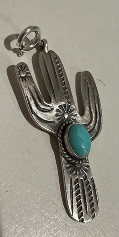 Sterling Silver and Turquoise Tucson Saguaro Flower Charm