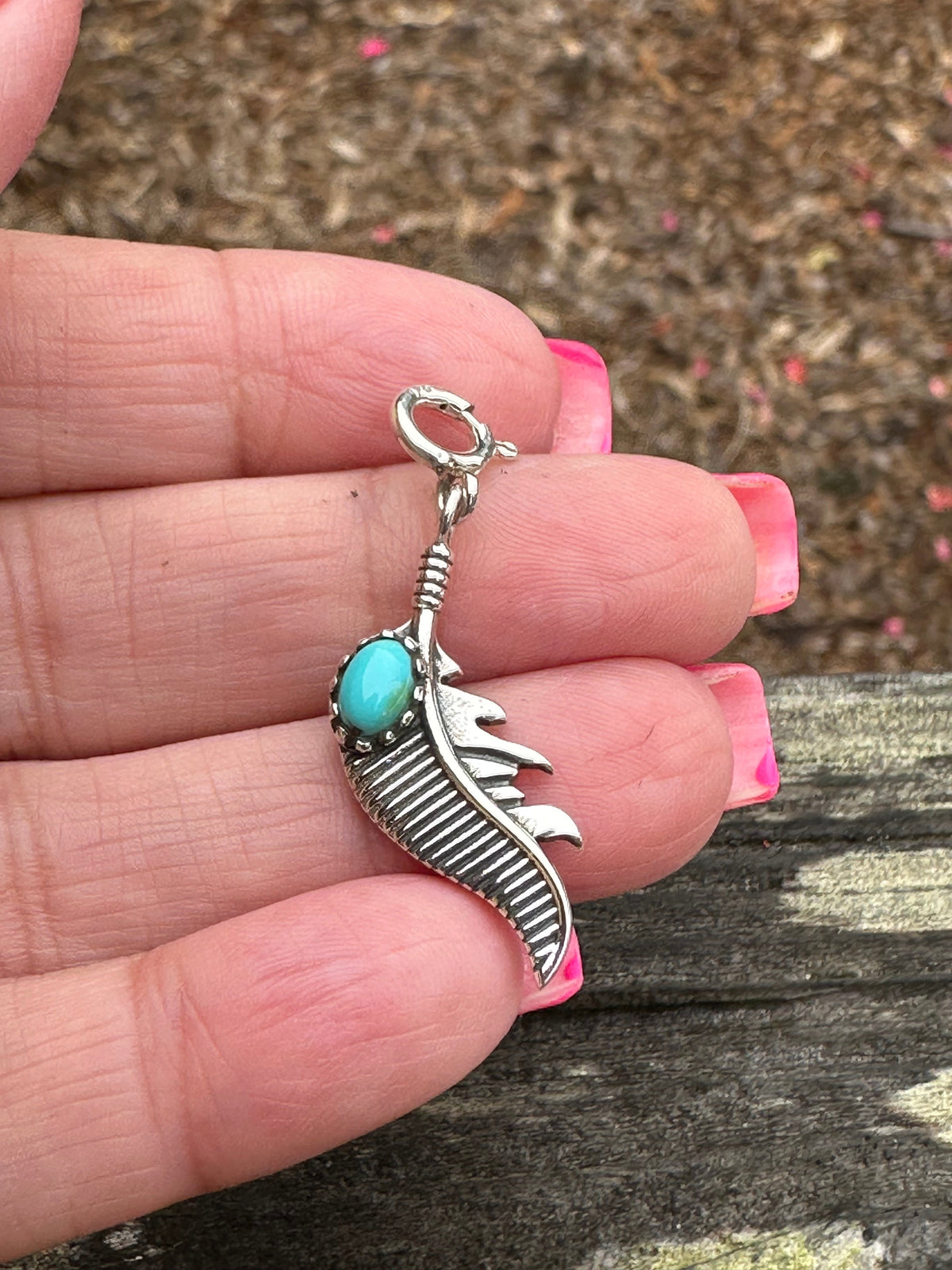 Sterling Silver and Turquoise Feather Charm