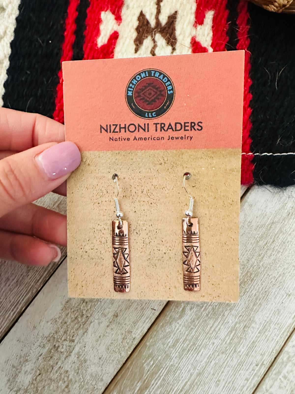 Navajo Hand Stamped Copper Dangle Earrings