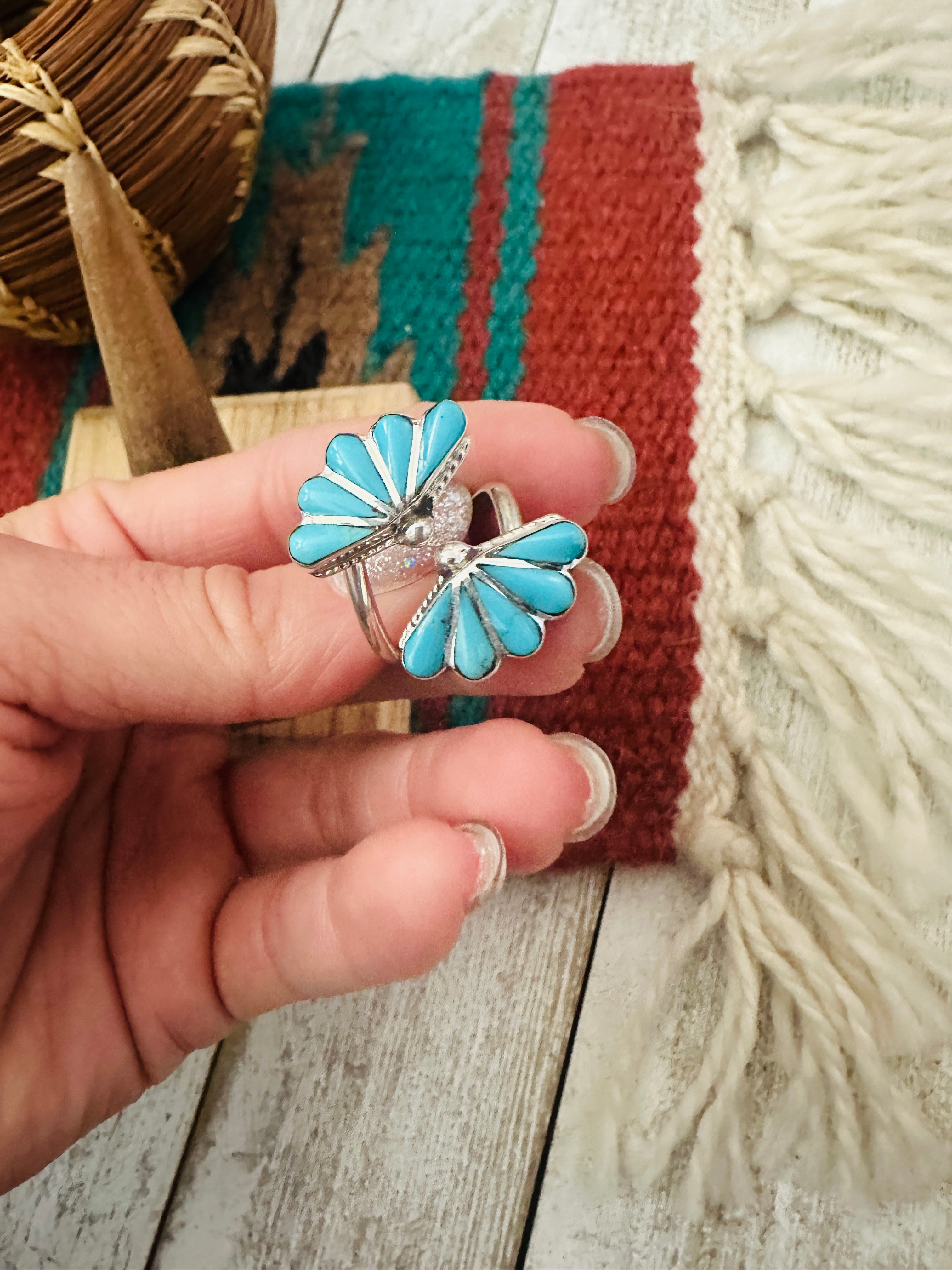 Zuni Sterling Silver & Turquoise Adjustable Ring
