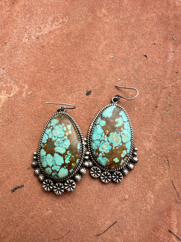 Handmade Number 8 Turquoise & Sterling Silver Hook Dangle Earrings STYLE 4