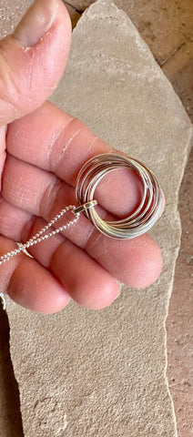 SILVER & COPPER MULTI-RINGS PENDANT Necklace