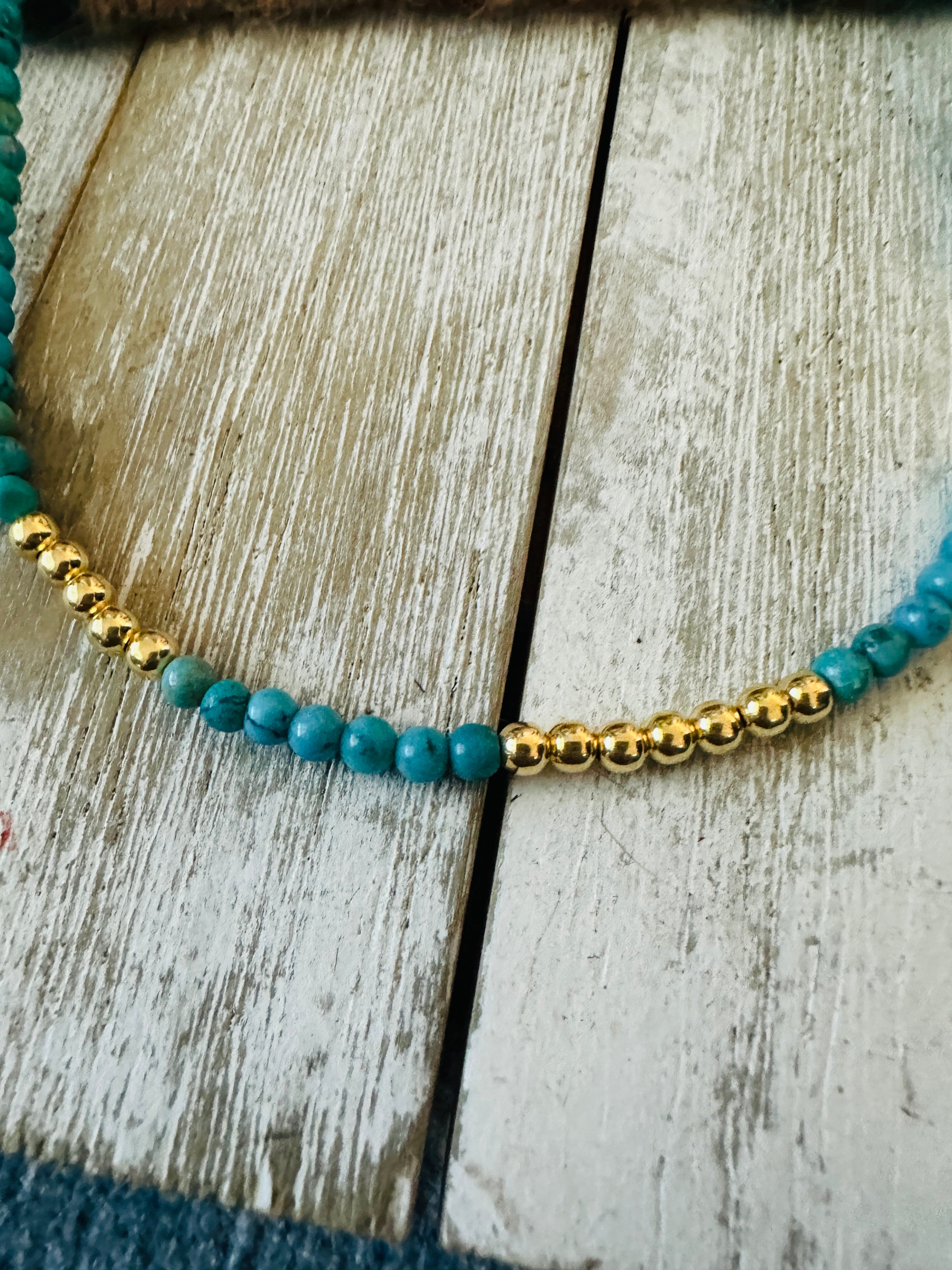 Navajo Turquoise & Gold Beaded 18” Necklace