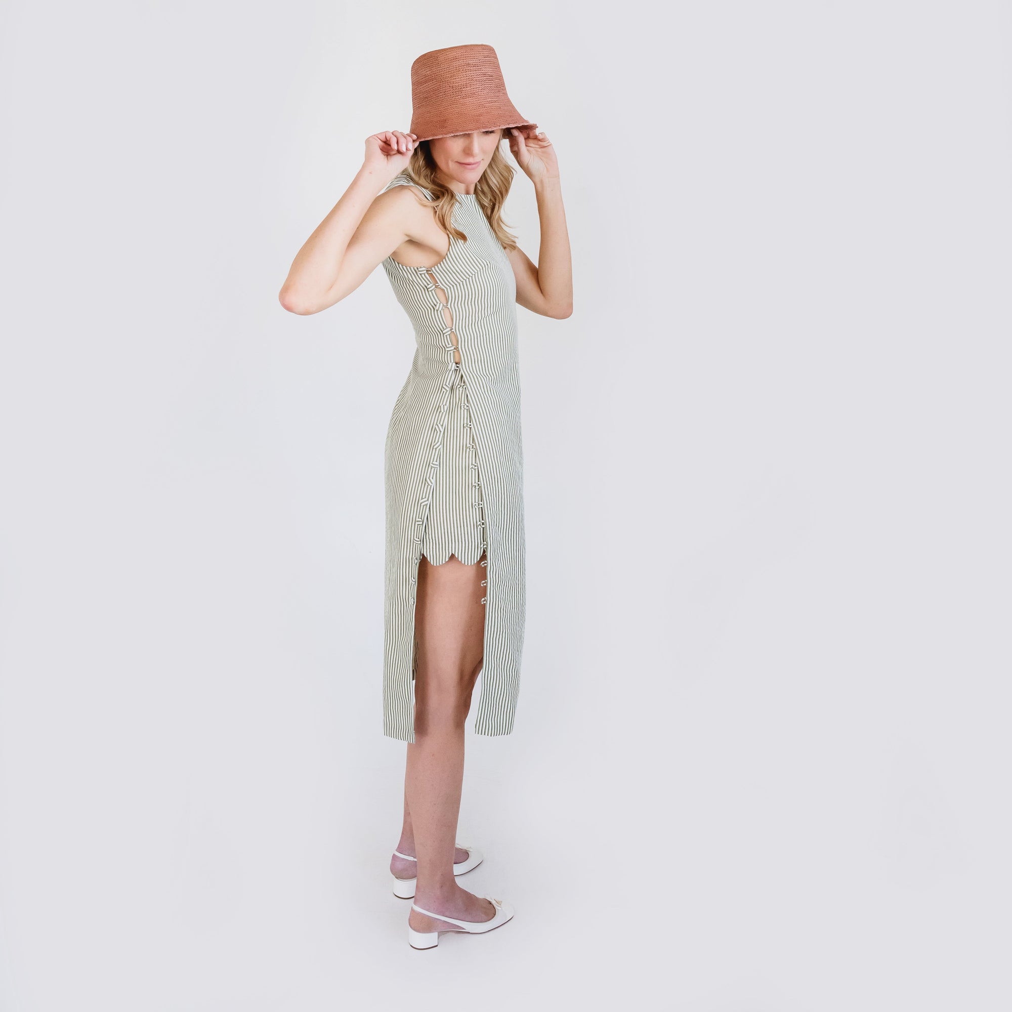 MASON&#39;S DAUGHTER | Meredith Midi Tunic, Seersucker Olive &amp; Ivory