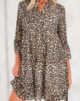 Leopard 3/4 Sleeve V-Neck Dress