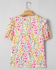 Floral Ruffle Puff Sleeve Blouse
