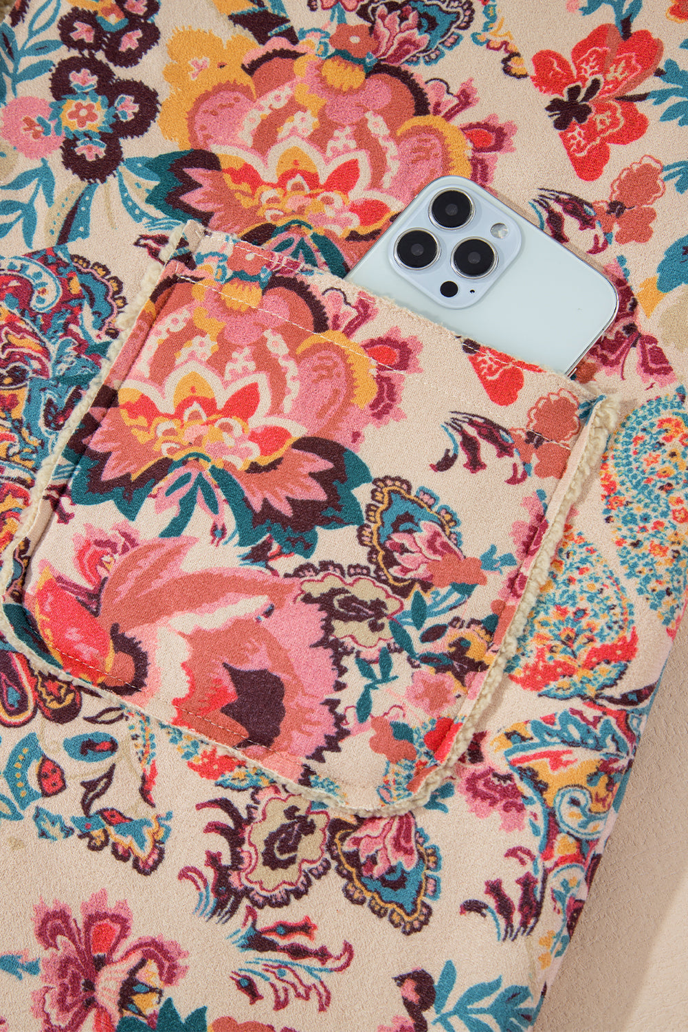 Floral Sherpa Lined Hooded Jacket