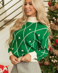 Christmas Geometric Diamond Pom Long Sleeve Sweater
