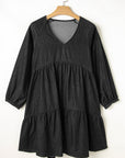 Denim Chambray Puff Sleeve Mini Dress