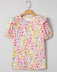 Floral Ruffle Puff Sleeve Blouse