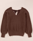 Bow Back  Lantern Sleeve V-Neck Sweater