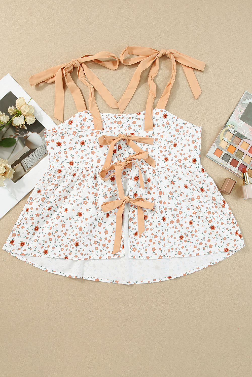 Maia Tied Shoulder Floral Print Babydoll Tank