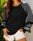 Stripe Patchwork Raglan Long Sleeve Top