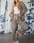 Leopard Colorblock Stripe Edge Shirt and Pants Pajama Set