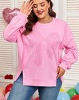 Plus Size Bow Lace Embroidered Dolman Sleeve Sweatshirt