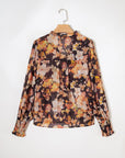 Floral V-Neck Long Puff Sleeve Blouse