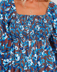 Floral Smocked Bodice Ruffle Sleeve Dress