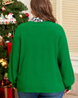 Plus Size Leopard Contrast Trim Puff Sleeve Blouse