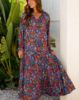 Floral V-Neck Long Sleeve Maxi Dress