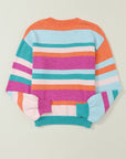 Stripe Knit Drop Shoulder Puff Sleeve Sweater