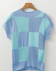 Checker Colorblock Crewneck Short Sleeve Sweater