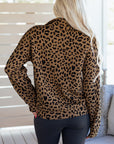 Leopard Quarter-Zip Drop Shoulder Sweatshirt