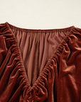 Velvet Elastic V-Neck Puff Sleeve Mini Dress