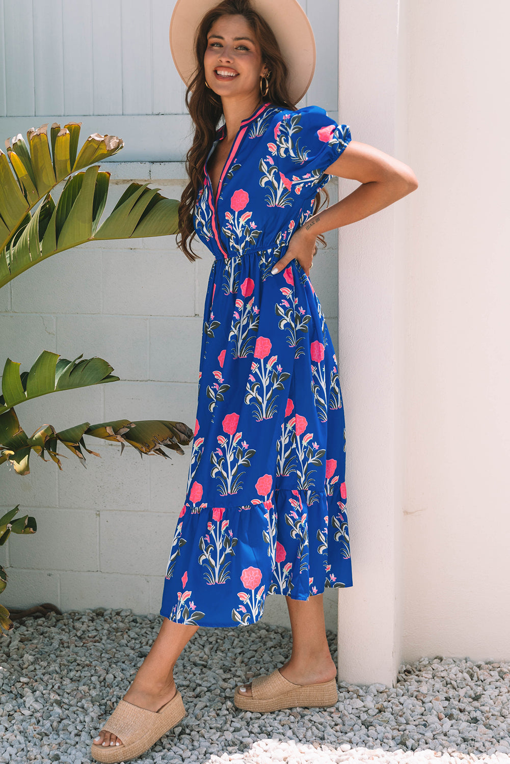 Blue Ruffle Hem Country Dress