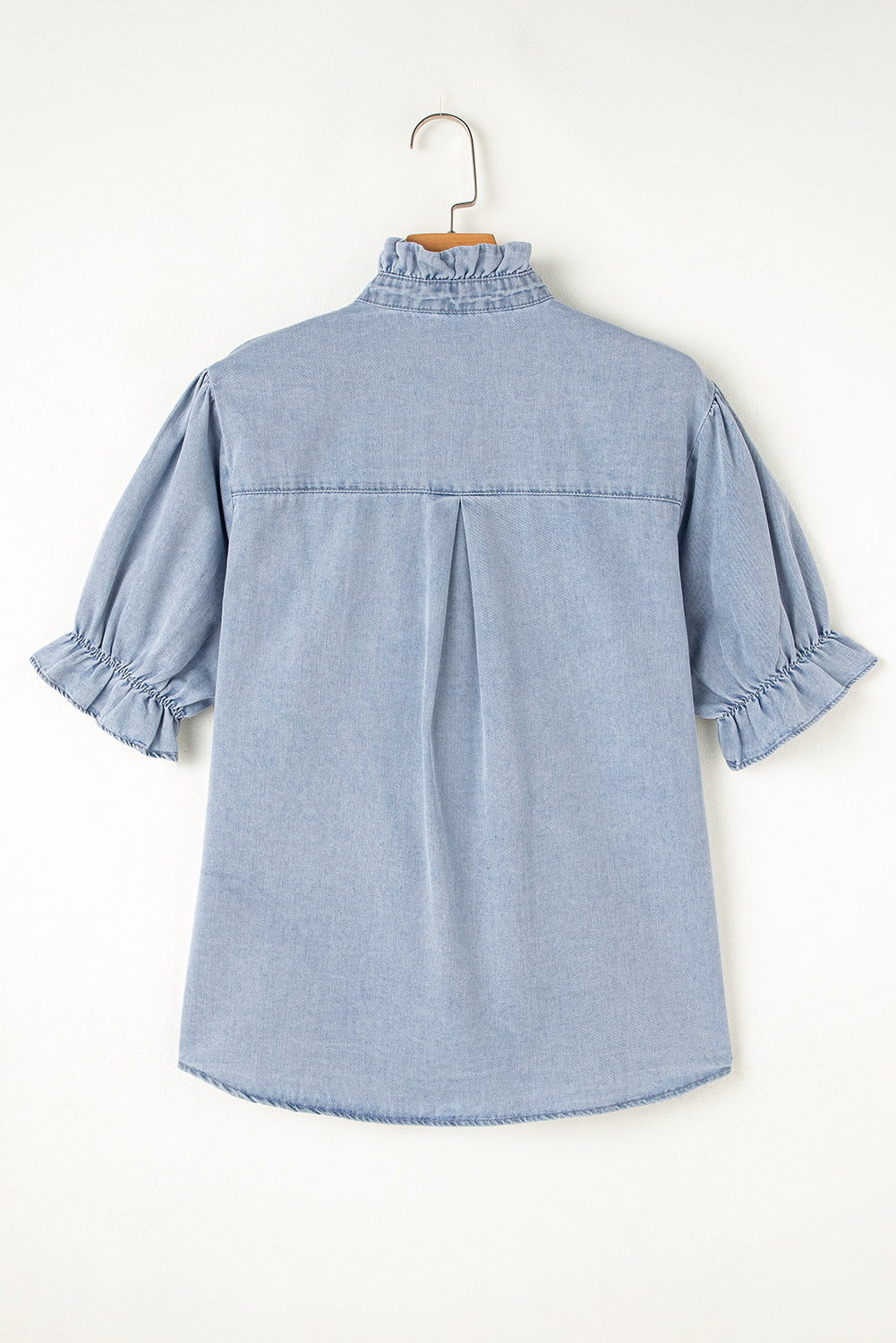 Aya Ruffle Short Puff Sleeve Summer Chambray Top