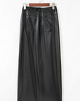 Solid Faux Leather Side Slit Maxi Skirt